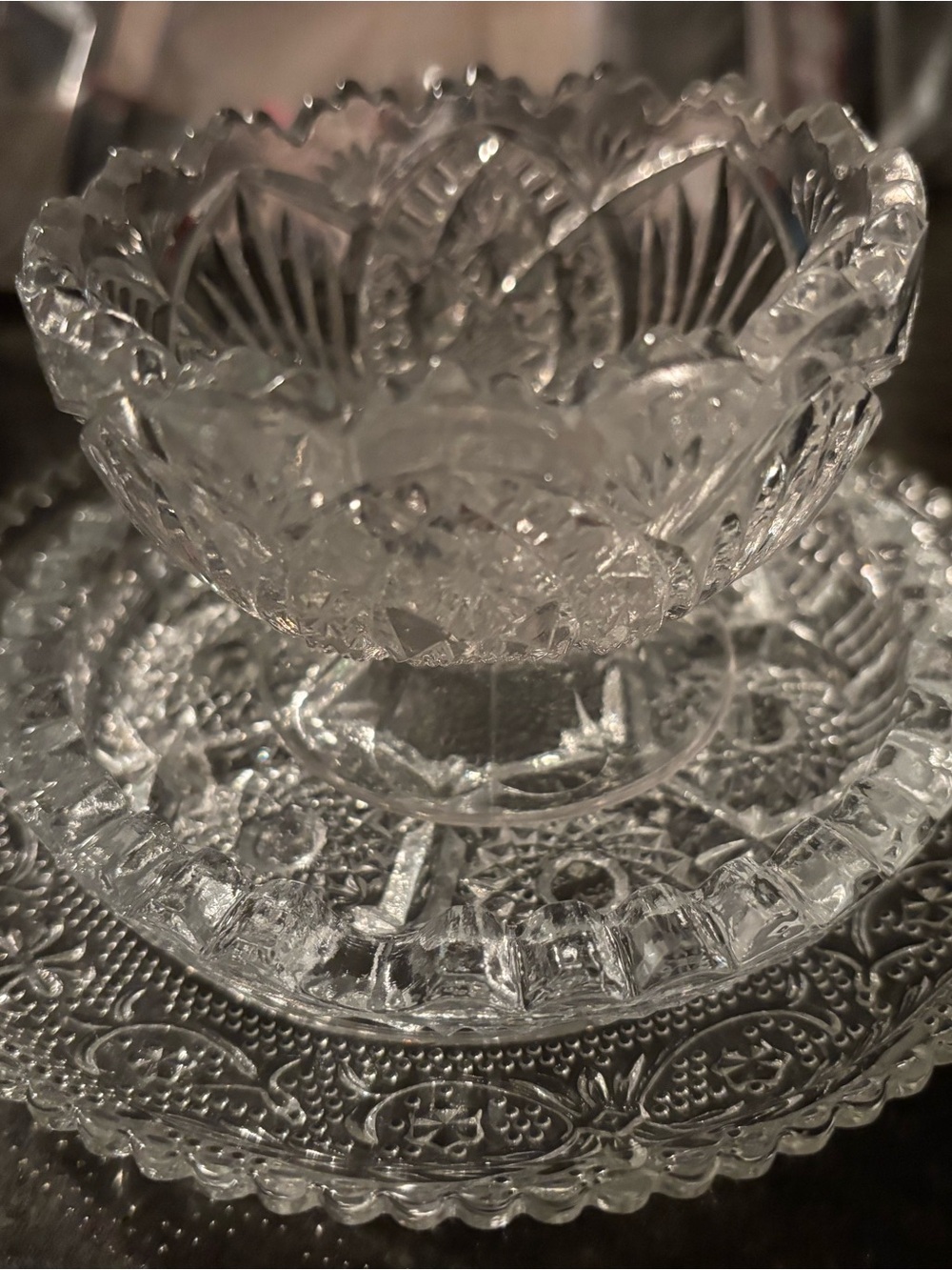 Italian Cut Glass Sherbet Bowl Coaster & Swedish Dessert Plate